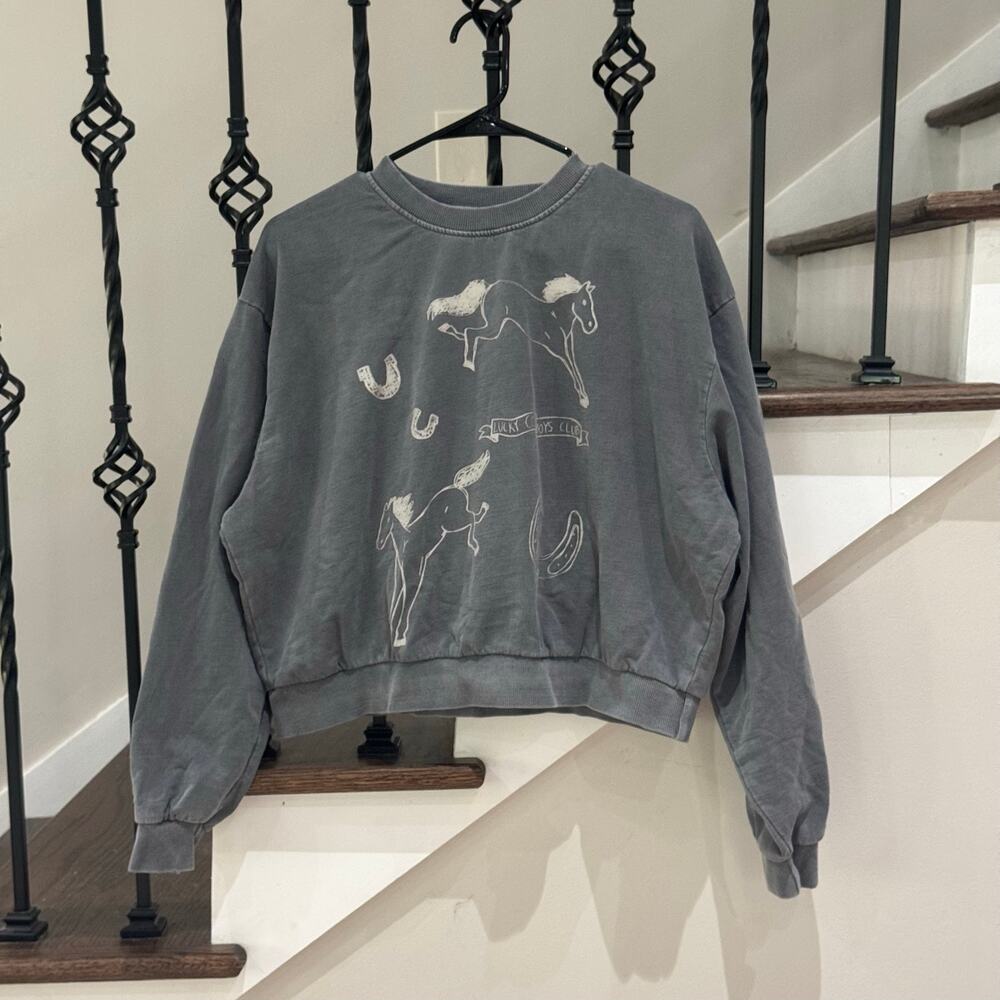 Lazy Sunday Lucky Boys Club Western Horse Graphic Sweatshirt M